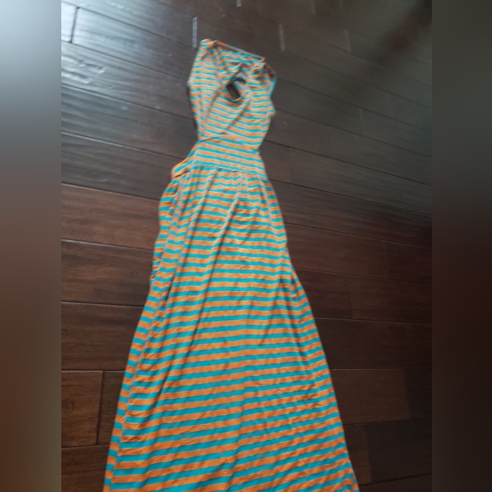 Women Teal & Orange Striped Maxi Dress